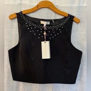 LoveShackFancy Black Crop Top with Crystal Details Size 6